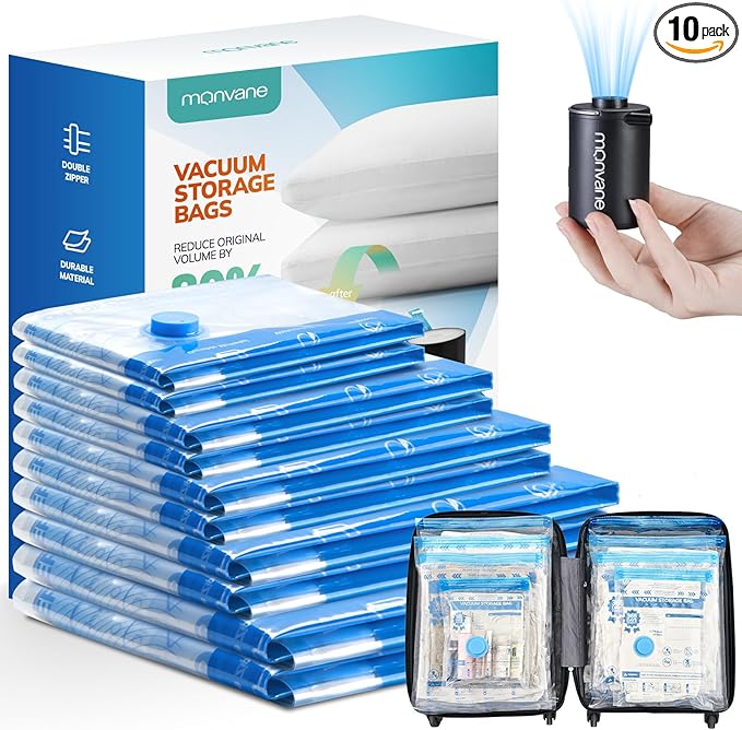 Space-Saving Vacuum Bags with Electric Pump: MONVANE (12-Pack)